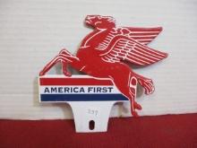 Mobil Oil America First Tin License Plate Topper-B