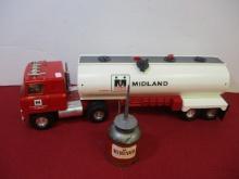 Midland Cooperatives Pressed Metal Hauler & Advertising Oil Can