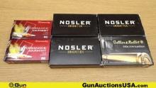 Hornady, S&B, & Nosler. 6.5x55, 22-250 REM, & 222 REM. Ammo. Total Rds.- 120; 20 Rds.- 6.5x55, 60 Rn