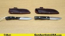 Bark River Knives. Very Good. Lot of 2; Stainless Steel Oval Blades, Micarda Handles. Includes Leath