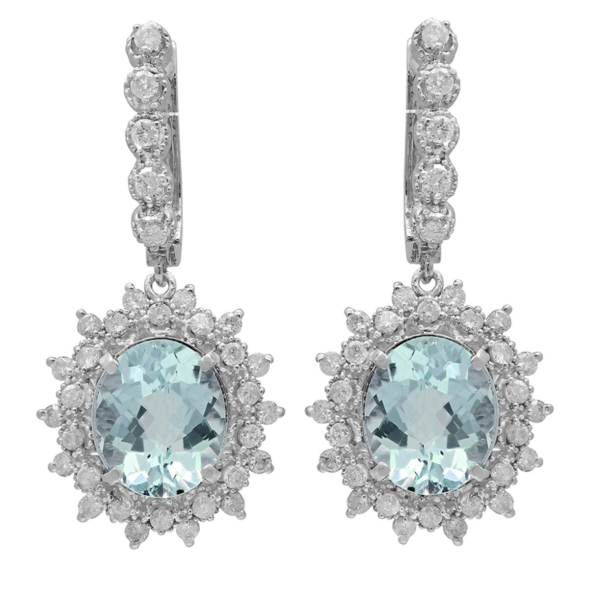 14k White Gold 6.41ct Aquamarine 1.58ct Diamond Earrings