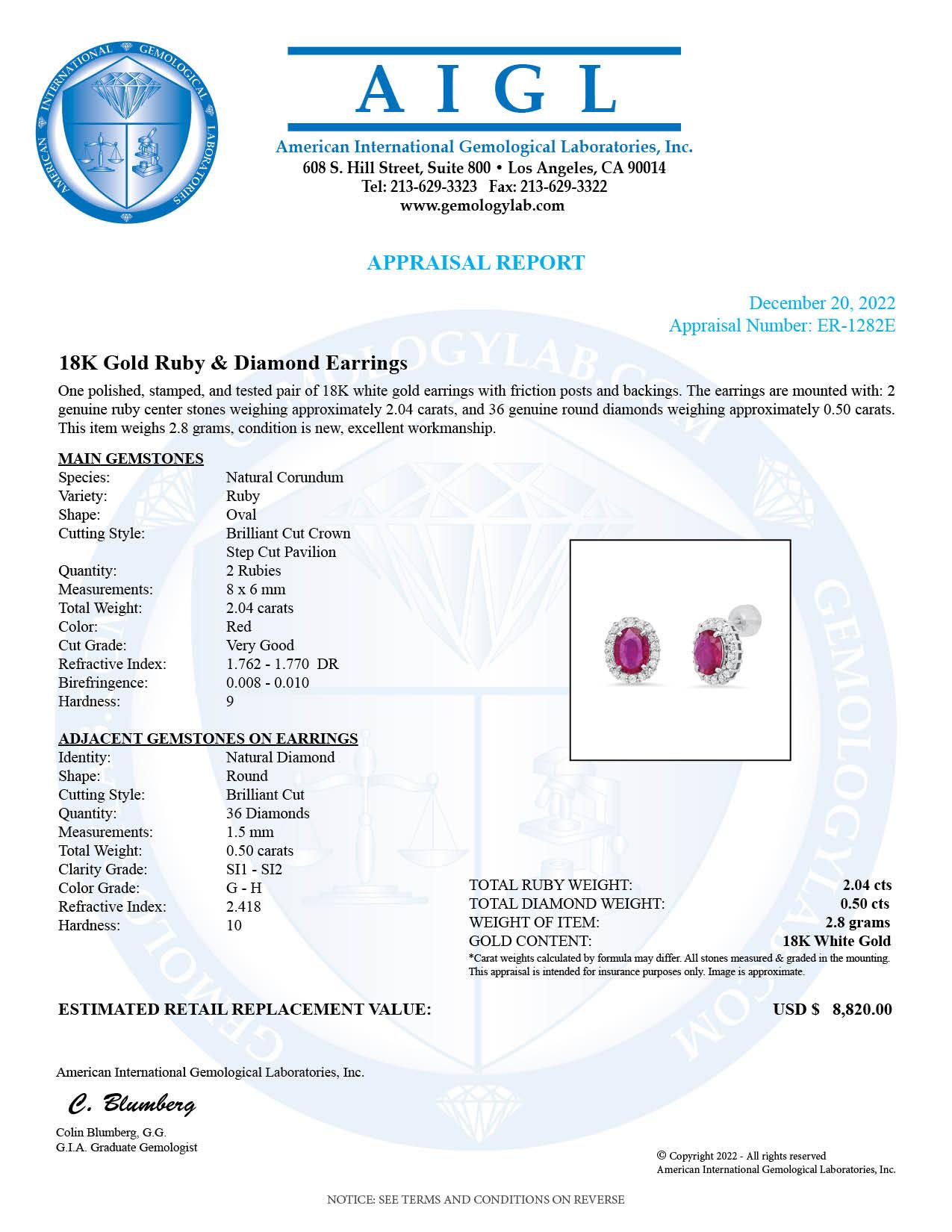 18K White Gold Setting with 2.04ct Ruby and 0.50ct Diamond Earrings