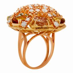 14k Yellow & Rose Gold 16.55ct Aquamarine, Morganite & Yellow Beryl 3.55ct Diamond Ring