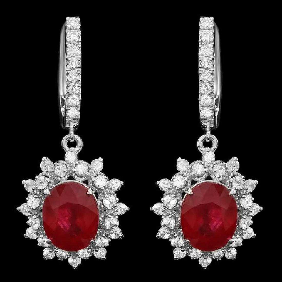 14K White Gold 7.85ct Ruby and 1.92ct Diamond Earrings
