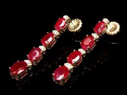 14K Yellow Gold 8.62ct Ruby and 0.22ct Diamond Earrings