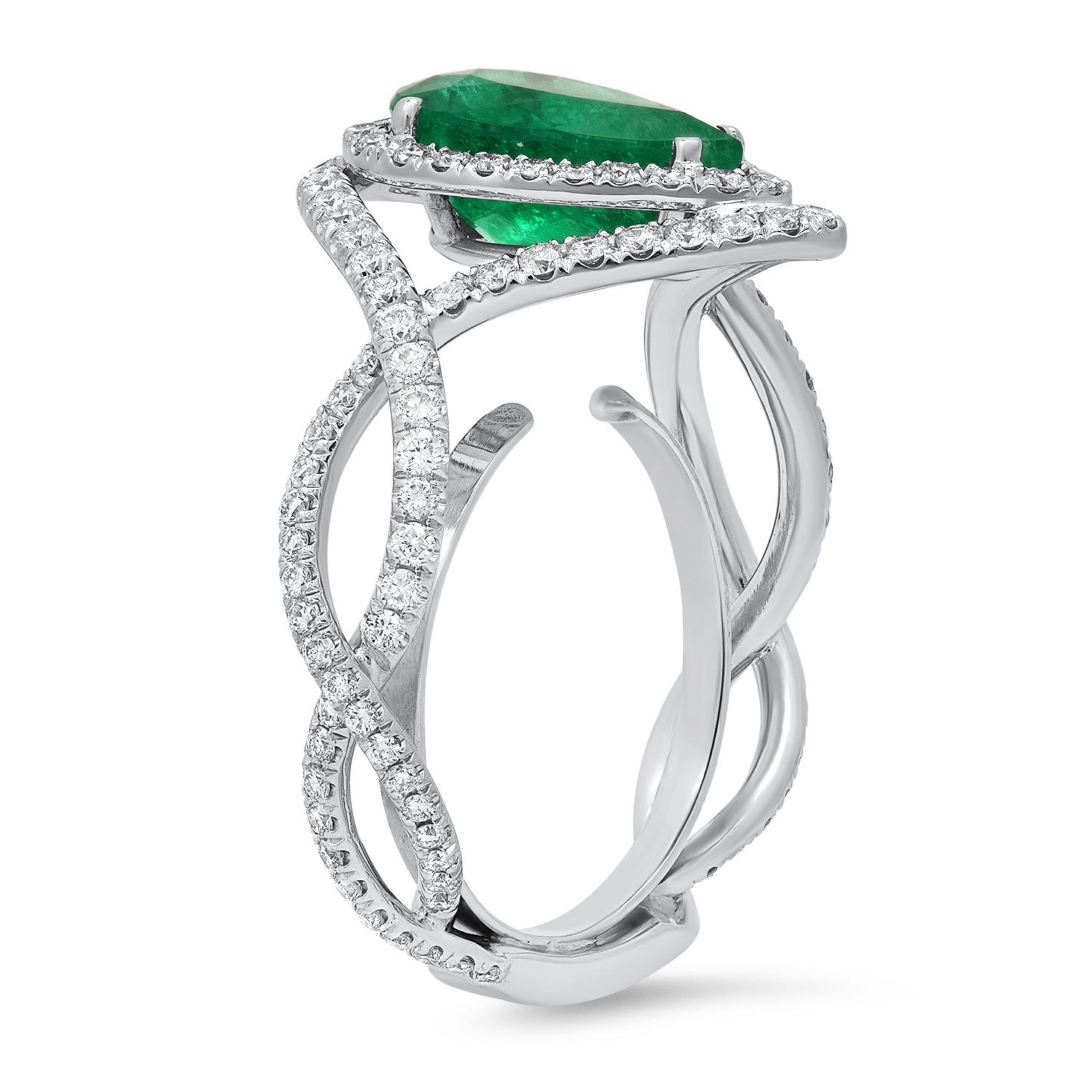 14K White Gold Setting with 2.50ct Emerald and 1.19ct Diamond Ladies Ring