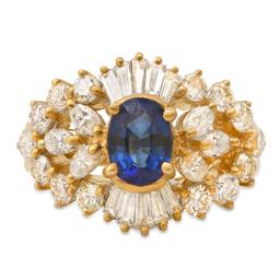 18K Yellow Gold Setting with 1.19ct Sapphire and 1.82ct Diamond Ladies Ring