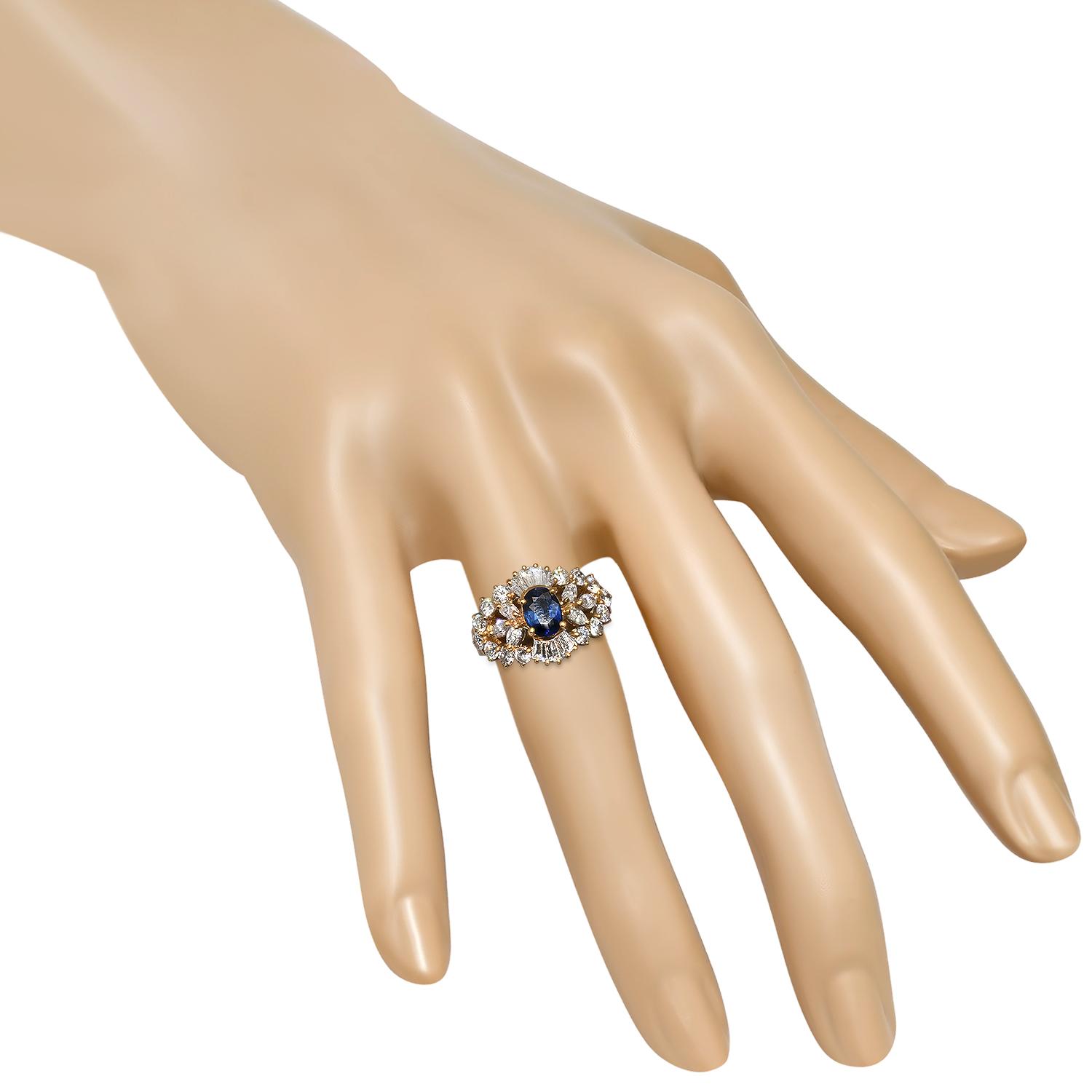 18K Yellow Gold Setting with 1.19ct Sapphire and 1.82ct Diamond Ladies Ring