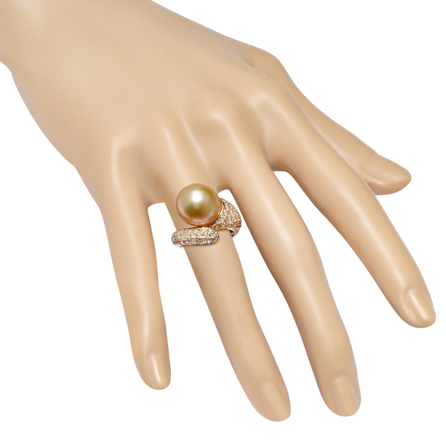 18K Yellow Gold Setting with 12mm South Sea Pearl and 0.81ct Diamond Ladies Ring