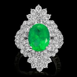 14k White Gold 4.23ct Emerald 4.60ct Diamond Ring