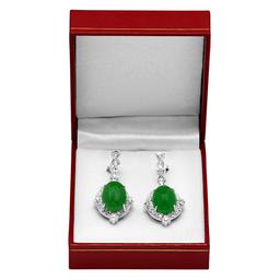 14k White Gold 12.89ct Jade 1.73ct Diamond Earrings