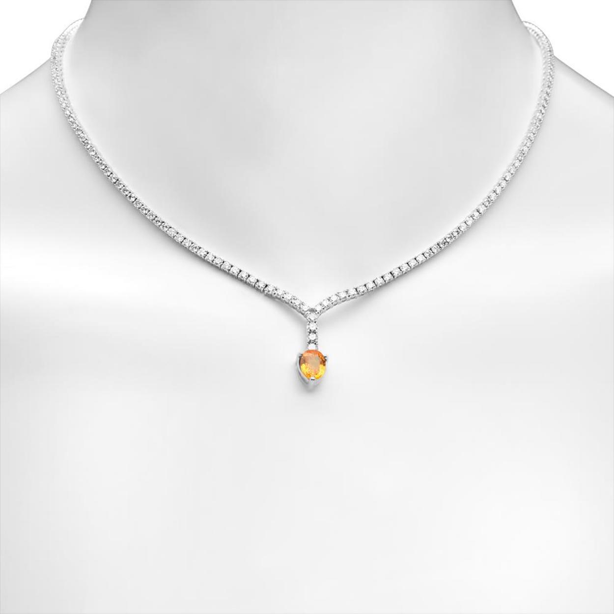 14K Gold 1.51ct Orange Sapphire 4.13cts Diamond Necklace