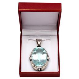 14k White Gold 45.10ct Aquamarine 0.70ct Blue Sapphire 2.40ct Diamond Pendant