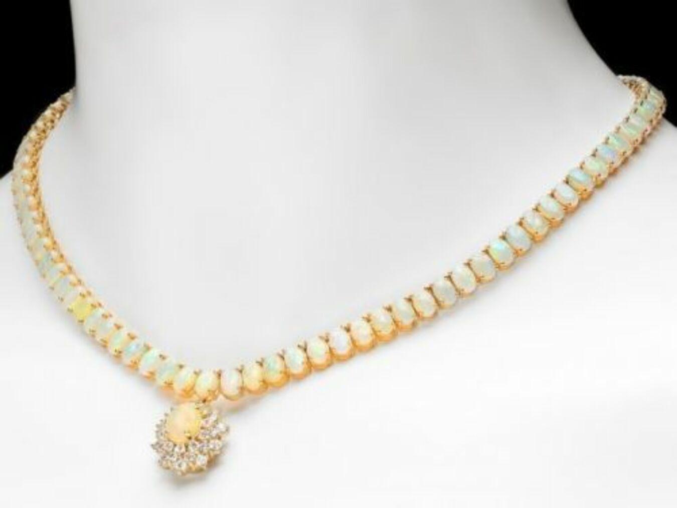 14K Yellow Gold 26.25ct Opal and 1.20ct Diamond Necklace