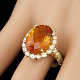 14K Yellow Gold 7.24ct Citrine and 1.32ct Diamond Ring