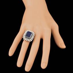 14K White Gold 13.69ct Sapphire and 2.44ct Diamond Ring