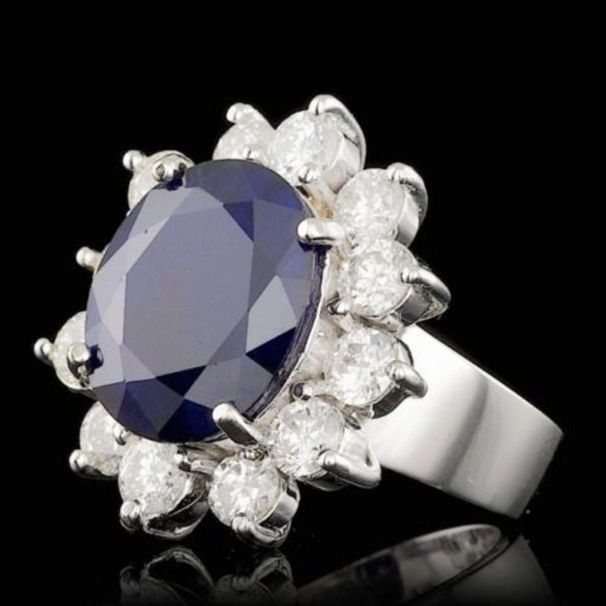 14K White Gold 7.91ct Sapphire and 2.51ct Diamond Ring