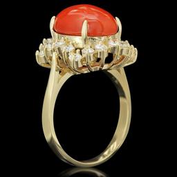 14K Yellow Gold 5.68ct Coral and 1.01ct Diamond Ring