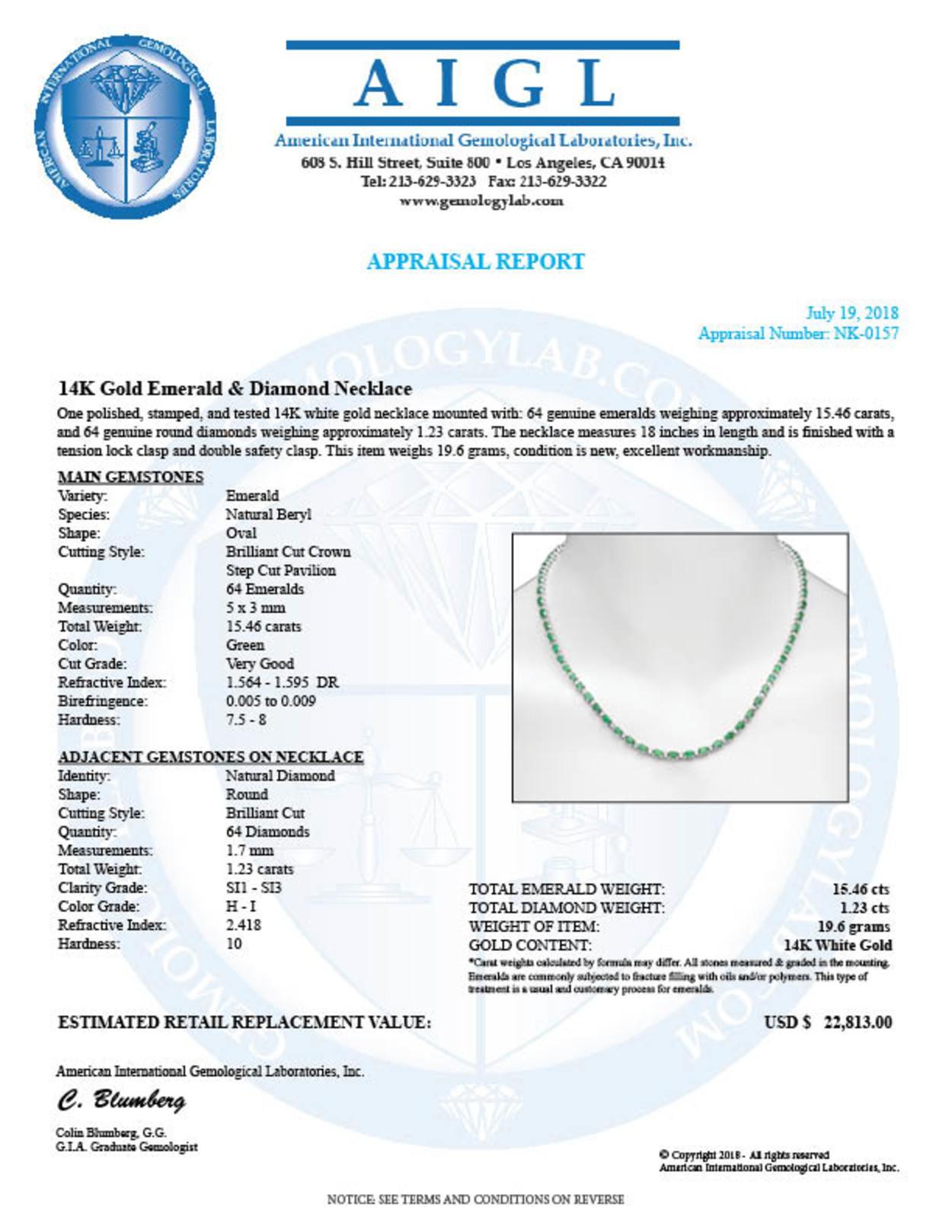 14K Gold 15.46ct Emerald 1.23cts Diamond Necklace