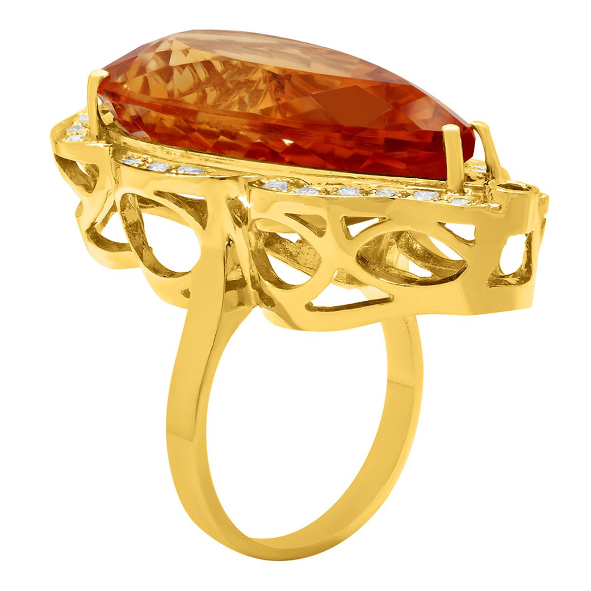 14k Yellow Gold 27.91ct & 0.10ct Citrine 0.84ct Diamond Ring