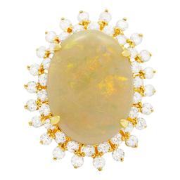 14k Yellow Gold 10.84ct White Opal 2.04ct Diamond Ring