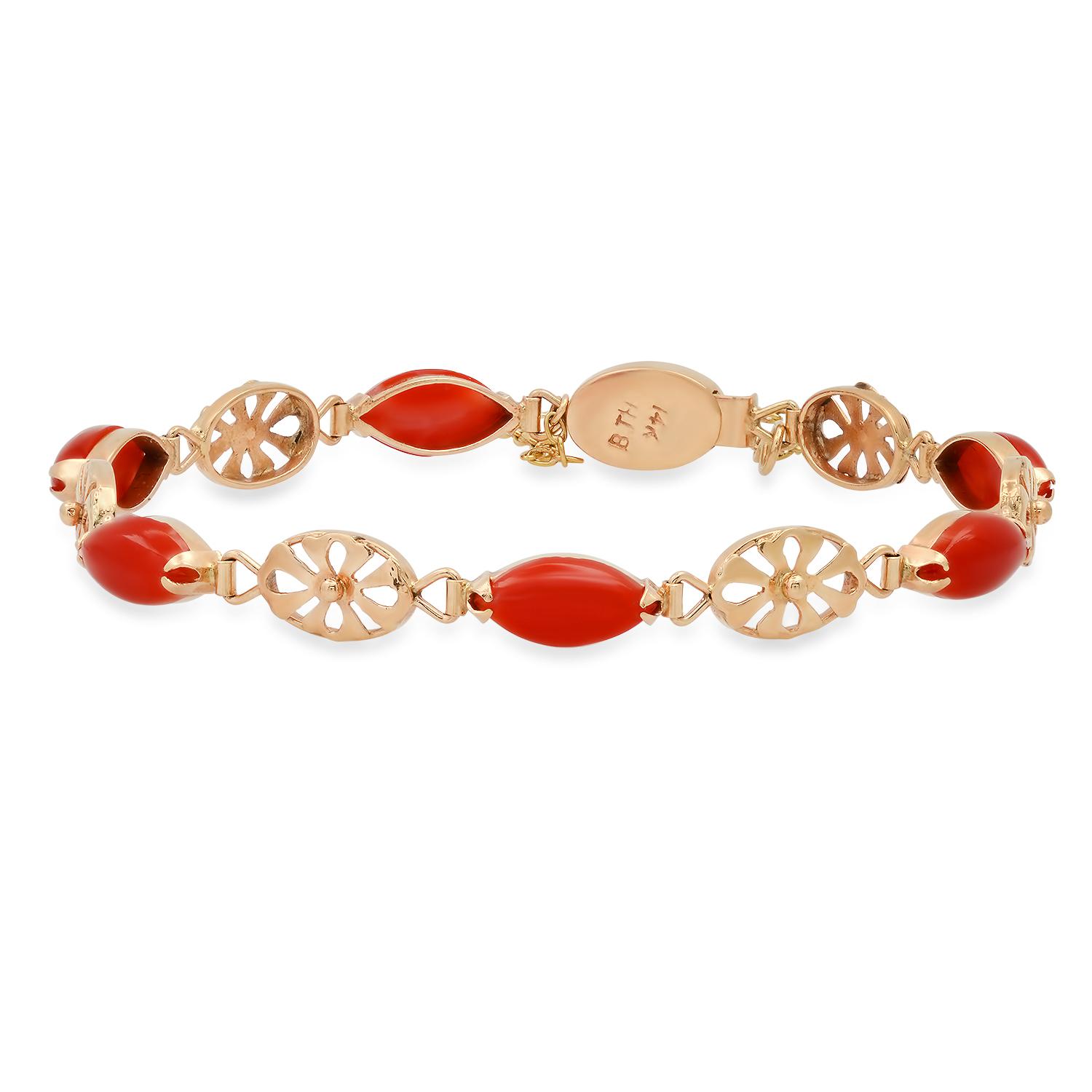 14K Yellow Gold Setting with 10.92ct Coral Ladies Bracelet