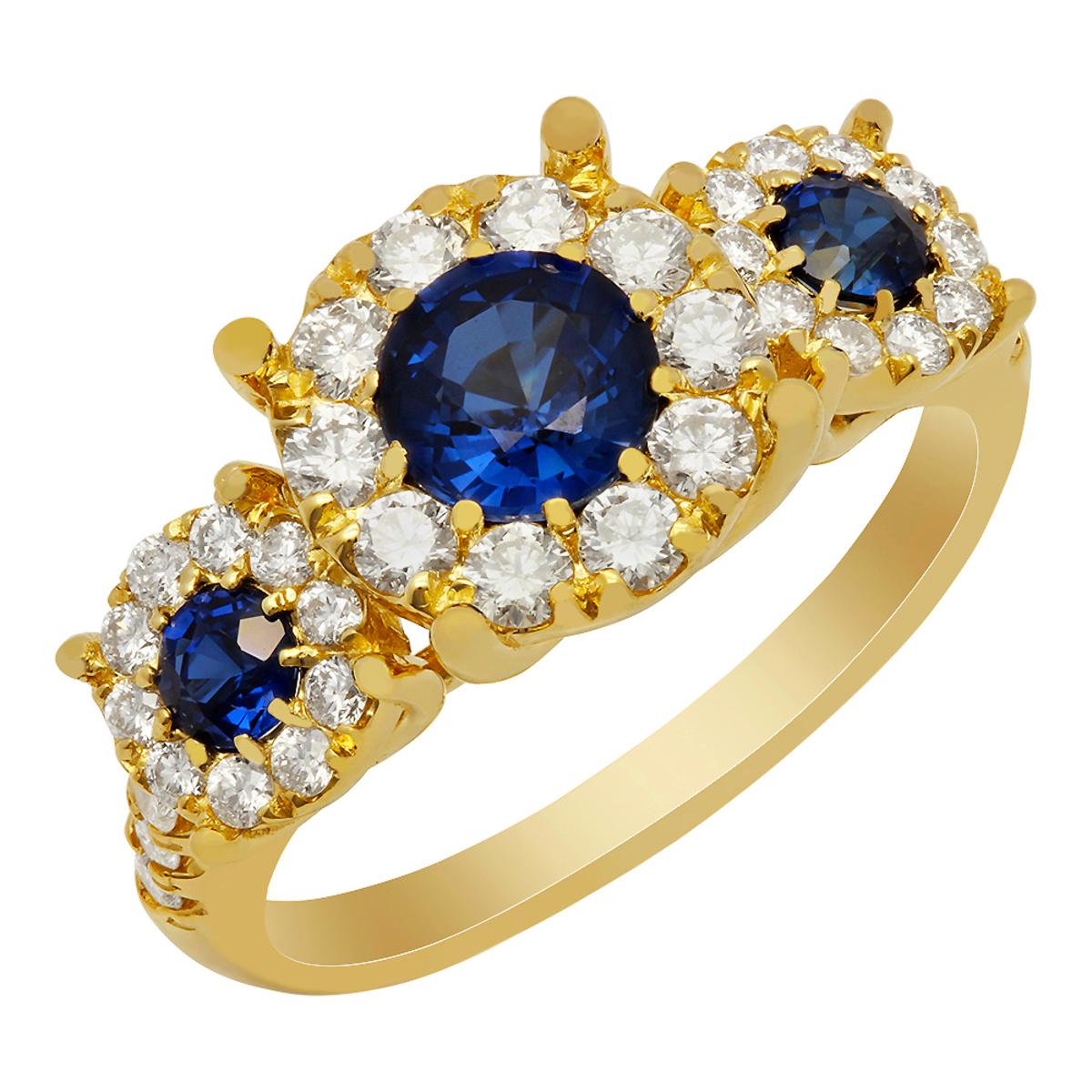 14k Yellow Gold 0.78ct Lab Created Sapphire 0.84ct Diamond Ring