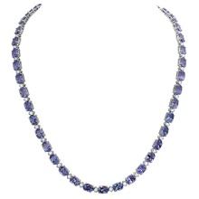 14k White Gold 35.89ct Tanzanite 1.73ct Diamond Necklace