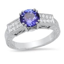 18K White Gold Setting with 1.51ct Tanzanite and 0.24ct Diamond Ladies Ring