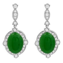 14k White Gold 12.89ct Jade 1.73ct Diamond Earrings