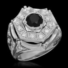 14K White Gold 1.70ct Fancy Color Diamond and 1.37ct Diamond Mens Ring