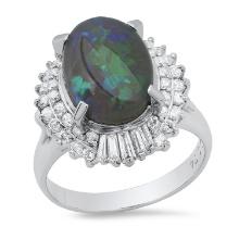 Platinum Setting with 3.47ct Opal and 0.74ct Diamond Ladies Ring