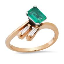 14K Yellow Gold Setting with 0.65ct Emerald and 0.18ct Diamond Ladies Ring