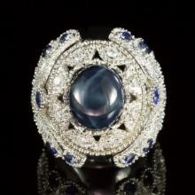 14K White Gold 11.84ct Sapphire and 1.51ct Diamond Ring