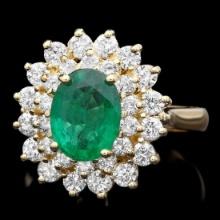 14K Yellow Gold 1.27ct Emerald and 1.18ct Diamond Ring