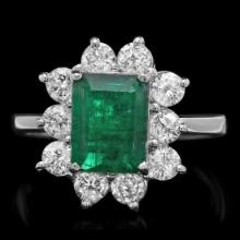 14K White Gold 2.32ct Emerald and 1.13ct Diamond Ring