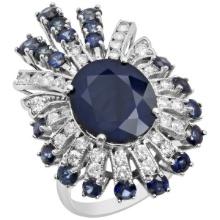 14k White Gold 7.09ct & 2.85ct Sapphire 1.31ct Diamond Ring