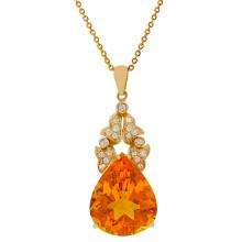 14k Yellow Gold 27.52ct Citrine 0.72ct Diamond Pendant