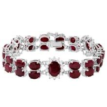 14k White Gold 43.10ct Ruby 1.65ct Diamond Bracelet