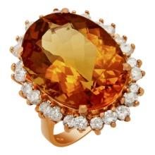 14k Rose Gold 16.15ct Citrine 1.26ct Diamond Ring