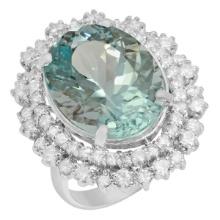 14k White Gold 12.69ct Aquamarine 2.06ct Diamond Ring