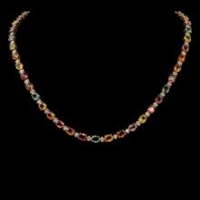 14K Gold 35.09ct Multi Color Sapphire 1.48ct Diamond Necklace