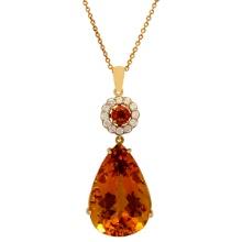 14k Yellow Gold 42.10ct & 1.00ct Citrine 1.15ct Diamond Pendant