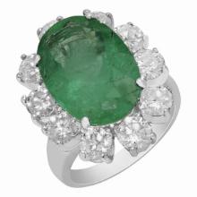 14k White Gold 8.99ct Emerald 3.89ct Diamond Ring