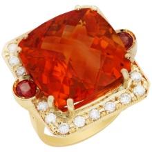 14k Yellow Gold 26.11ct Citrine 1.15ct Orange Sapphire 0.96ct Diamond Ring