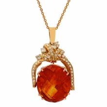 14k Yellow Gold 47.46ct Citrine 1.09ct Diamond Pendant