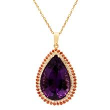 14k Yellow Gold 52.12ct Amethyst 2.12ct Orange Sapphire 1.68ct Diamond Pendant