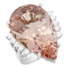 14k White Gold 22.30ct Morganite 0.65ct Diamond Ring