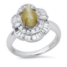 Platinum Setting with 1.95ct Cat's Eye Alexandrite and 0.78ct Diamond Ladies Ring