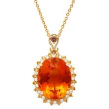 14K Gold 22.55ct Citrine 0.35ct Sapphire and 0.67ct Diamond Pendant